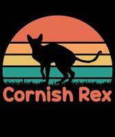 kornisch rex Katze Sonnenuntergang T-Shirt Design vektor