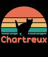 chartreux katt solnedgång t-shirt design vektor