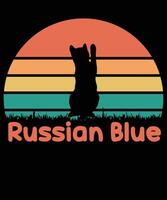 Russisch Blau Katze Sonnenuntergang T-Shirt Design vektor
