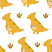 Nahtloses Muster mit Cartoon-Dinosauriern, Dekorelementen. bunte Vektorflachart für Kinder. Tiere. Handzeichnung. babydesign für stoff, druck, verpackung, textil vektor