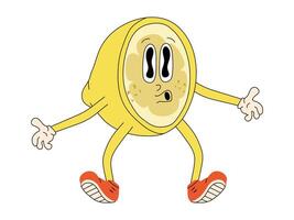Karikatur retro Zitrone Charakter. groovig Obst Symbol isoliert auf Weiß. vektor