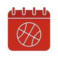 Basketball-Meisterschaft Datum Glyphe Farbsymbol. Kalenderseite mit Basketballball. Silhouette-Symbol auf weißem Hintergrund. negativer Raum. Vektor-Illustration vektor