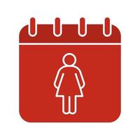 Symbol für die Glyphe des internationalen Frauentages. Kalenderseite mit Frau. Silhouette-Symbol auf schwarzem Hintergrund. Menstruationskalender. negativer Raum. Vektor-Illustration vektor