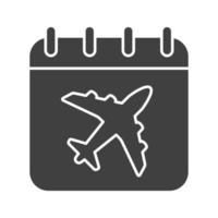 planet avgångsdatum glyfikon. siluett symbol. kalendersida med flygplan. negativt utrymme. vektor isolerade illustration