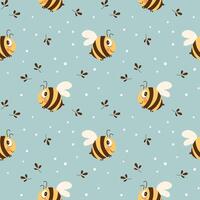 nahtlos Muster mit süß Biene und Kamille Blumen auf ein Pastell- Hintergrund. Vektor