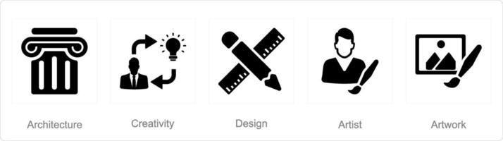 en uppsättning av 5 konst ikoner som arkitektur, kreativitet, design vektor