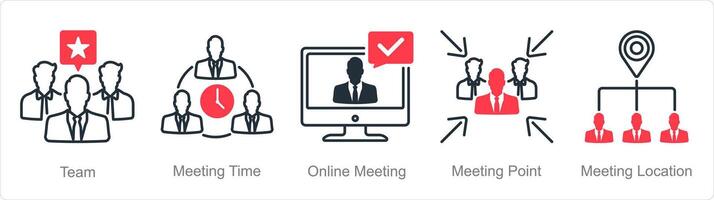 ein einstellen von 5 Treffen Symbole wie Team, Treffen Zeit, online Treffen vektor