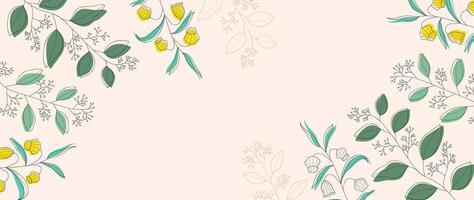 abstrakt Blumen- Kunst Hintergrund Vektor. botanisch Hand gezeichnet Blume, Laub Linie Kunst. Design Illustration zum Hintergrund, Banner, drucken, Poster, Abdeckung, Gruß, Einladung, Paket. vektor