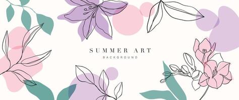 abstrakt Blumen- Kunst Hintergrund Vektor. botanisch Hand gezeichnet Blume, Laub Linie Kunst. Design Illustration zum Hintergrund, Banner, drucken, Poster, Abdeckung, Gruß, Einladung, Paket. vektor