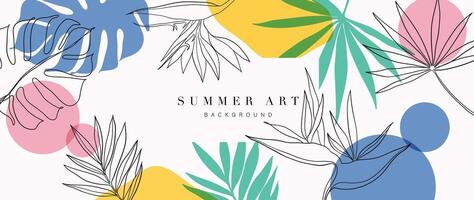 abstrakt Blumen- Kunst Hintergrund Vektor. botanisch Hand gezeichnet Blume, Laub, Palme, Monstera Linie Kunst. Design Illustration zum Hintergrund, Banner, drucken, Poster, Abdeckung, Gruß, Einladung, Paket. vektor