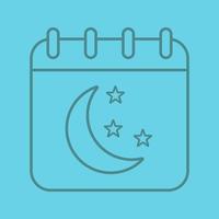 lineares Symbol für die Farbe des Nachtkalenders. Kalenderseite mit Mond und Sternen. dünne Linie Umrisssymbole auf farbigem Hintergrund. Vektor-Illustration vektor