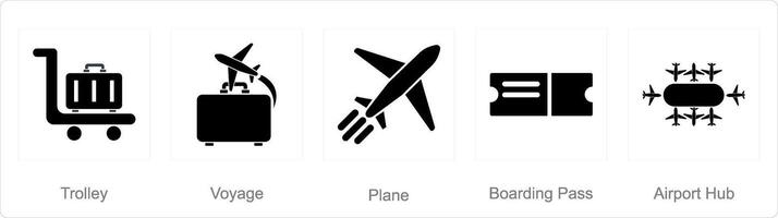 en uppsättning av 5 flygplats ikoner som vagn, resa, plan vektor