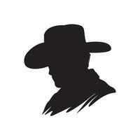 cowboy huvud silhuett svart vektor illustration logotyp ikon porträtt vit bakgrund