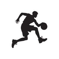 ein Vektor Silhouette von ein Basketball Spieler spielen Basketball isoliert auf ein Weiß Hintergrund