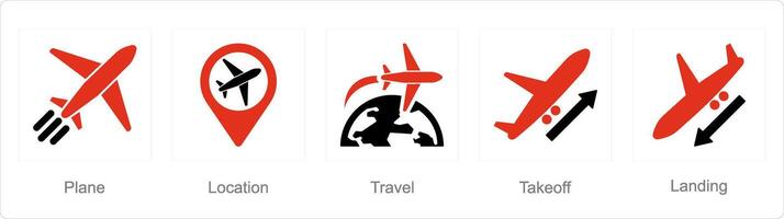 en uppsättning av 5 flygplats ikoner som plan, plats, resa vektor