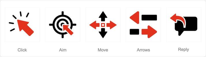 ein einstellen von 5 Pfeile Symbole wie klicken, Ziel, Bewegung vektor