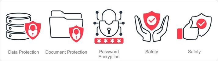 ein einstellen von 5 Sicherheit Symbole wie Daten Schutz, dokumentieren Schutz, Passwort Verschlüsselung vektor