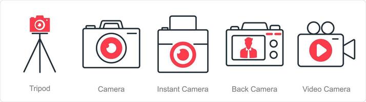 ein einstellen von 5 Fotografie Symbole wie Stativ, Kamera, sofortig Kamera vektor