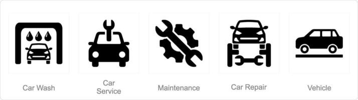 en uppsättning av 5 bil ikoner som bil tvätta, bil service, underhåll vektor