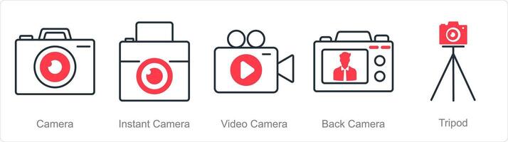ein einstellen von 5 Fotografie Symbole wie Kamera, sofortig Kamera, Video Kamera vektor