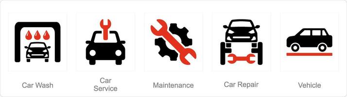 en uppsättning av 5 bil ikoner som bil tvätta, bil service, underhåll vektor