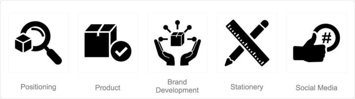 ein einstellen von 5 branding Symbole wie Positionierung, Produkt, Marke Entwicklung vektor