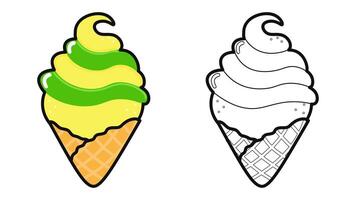 komisch süß glücklich Eis Sahne Zeichen bündeln Satz. Vektor Hand gezeichnet Karikatur kawaii Charakter Illustration Symbol. süß Eis Creme. Gliederung Karikatur Illustration zum Färbung Buch