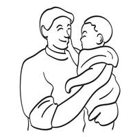 Hälfte Länge von Single Vater halten seine Baby Illustration Vektor Hand gezeichnet isoliert auf Weiß Hintergrund
