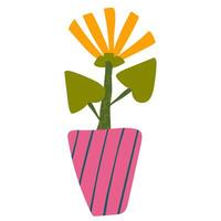 Hand gezeichnet Kamille Blume im ein Vase auf ein Weiß Hintergrund. Elemente zum Logo, Geschäft Karte, Heft vektor