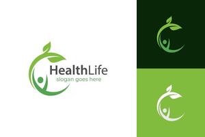 Menschen Gesundheit Leben Logo Symbol Design. Menschen wachsen mit Grün Blatt Symbol Symbol zum Gesundheit Lebensstil Logo Illustration Design Element vektor