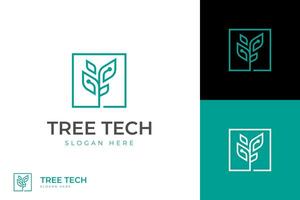 träd tech logotyp ikon design. vektor översikt växt symbol för utbildning teknologi tillväxt logotyp mall