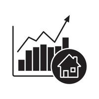 fastighetsmarknadens tillväxtdiagram glyfikon. siluett symbol. huspriserna stiger. negativt utrymme. vektor isolerade illustration