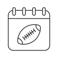 Super Bowl Datum lineares Symbol. dünne Linie Abbildung. Kalenderseite mit American-Football-Ball-Kontursymbol. Vektor isolierte Umrisszeichnung