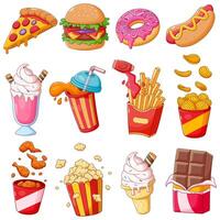 uppsättning av snabb mat tecknad serie vektor illustration. samlingar av snabb mat ikoner begrepp