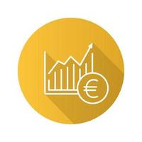 Marktwachstumsdiagramm flaches lineares langes Schattensymbol. Statistikdiagramm mit Eurozeichen. Vektorumrisssymbol vektor