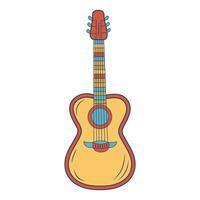 retro häftig hippie gitarr. färgrik tecknad serie psychedelic 60-tal, 70s stil. minimalistisk gammaldags konst design. vektor