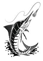 Marlin Angeln Vektor Illustration isoliert schwarz und Weiß