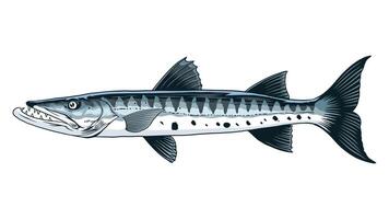 barracuda fisk full färgad årgång vektor