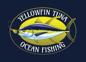 årgång färgad skjorta design av gulfin tonfisk fisk vektor