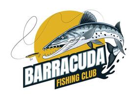 fångst barracuda fisk t-shirt design i årgång stil vektor