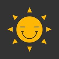 Happy Sun Lächeln Glyphe Farbsymbol. Smiley mit geschlossenen Augen. gute Laune. Silhouette-Symbol auf schwarzem Hintergrund. negativer Raum. Vektor-Illustration vektor