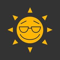 Cooles Sonnenlächeln Glyphe Farbsymbol. Sommer. Gute Laune-Emoticon. Silhouette-Symbol auf schwarzem Hintergrund. negativer Raum. Vektor-Illustration vektor