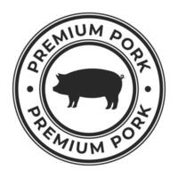 mörk grå premie fläsk isolerat runda stämpel logotyp med gris ikon vektor illustration