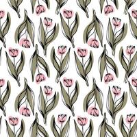 nahtlos Muster mit Frühling und Sommer- Farben. Sketch-Stil Tulpe Muster, handgemalt auf Weiß Hintergrund zum einzigartig Verpackung Designs und Blume Geschäfte. vektor
