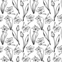 nahtlos Muster mit schwarz und Weiß Farben. Sketch-Stil Blumen Muster, handgemalt auf Weiß Hintergrund zum einzigartig Verpackung Designs und Blume Geschäfte im Jahrgang Stil. Färbung Buch vektor