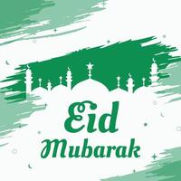 eid mubarak muslim Semester design inkluderar moské, eid element, och engelsk texter med islamic religiös Färg begrepp. de grön Färg schema representerar fred. vektor