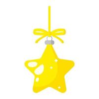 jul tecknad festlig gul stjärna träd leksak. vektor