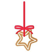 Weihnachtsfestlicher Stern-Lebkuchenplätzchen bedeckt von weißer Zuckerglasur mit rotem Band. vektor
