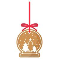 Weihnachtsfestliche Glaskugel mit Schneelebkuchenplätzchen bedeckt von weißer Zuckerglasur mit rotem Band. vektor