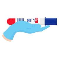 Vektor-Cartoon-Ärzte Hand im blauen Handschuh mit Reagenzglas. vektor